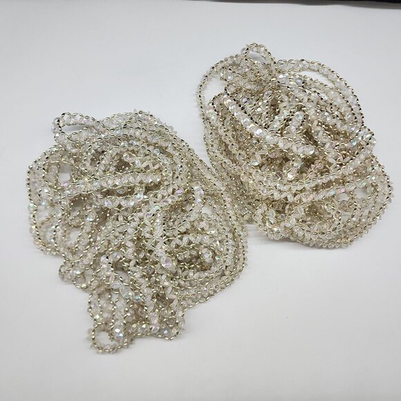 Handmade Garland Iridescent & Silver Oval Beads 9 Yards 22" each 2 Strands VTG - Picture 2 of 3